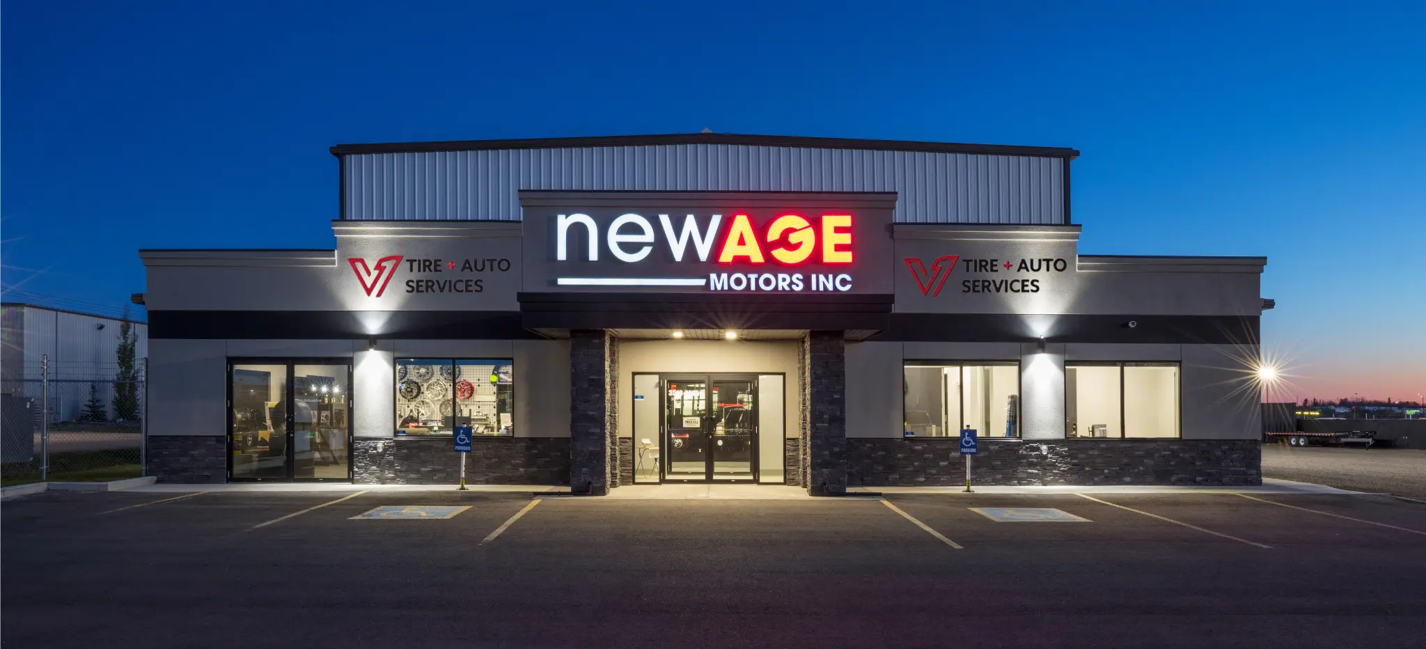 NewAgeMotors building at night